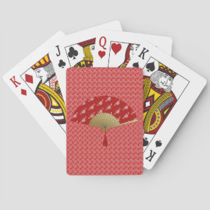 Art Deco Fan in a Butterfly Pattern, Deep Red Playing Cards
