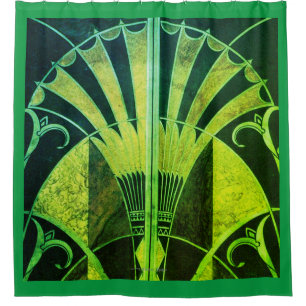 ART DECO FAN INLAID WOODWORK SHOWER CURTAIN