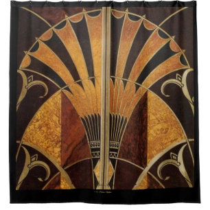 ART DECO FAN INLAID WOODWORK SHOWER CURTAIN
