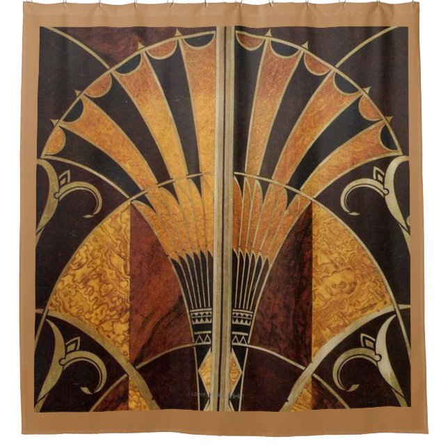 ART DECO FAN INLAID WOODWORK SHOWER CURTAIN (Front)