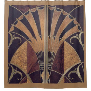 ART DECO FAN INLAID WOODWORK SHOWER CURTAIN