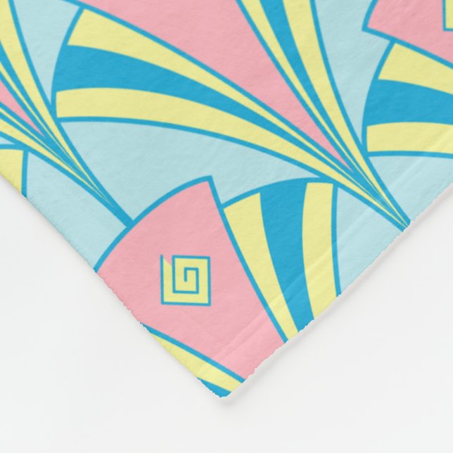 Art Deco Fan Miami Repeat Pattern Fleece Blanket (Corner)