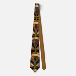 Art Deco Fan Motif Black, Gold & Deep Red Tie