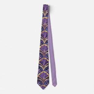 Art Deco Fan Motif Purple, Navy & Gold Elegance Tie