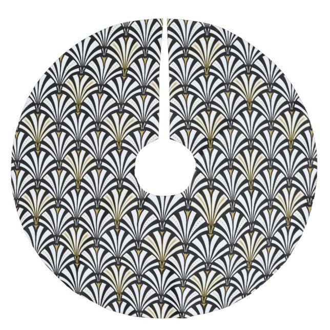 Art Deco fan pattern - black and white Brushed Polyester Tree Skirt (Front)