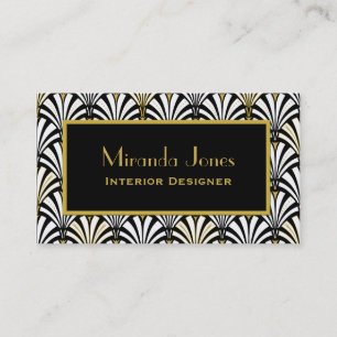 Art Deco fan pattern - black and white Business Card
