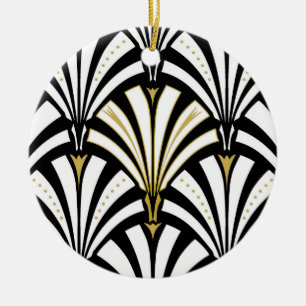 Art Deco fan pattern - black and white Ceramic Ornament