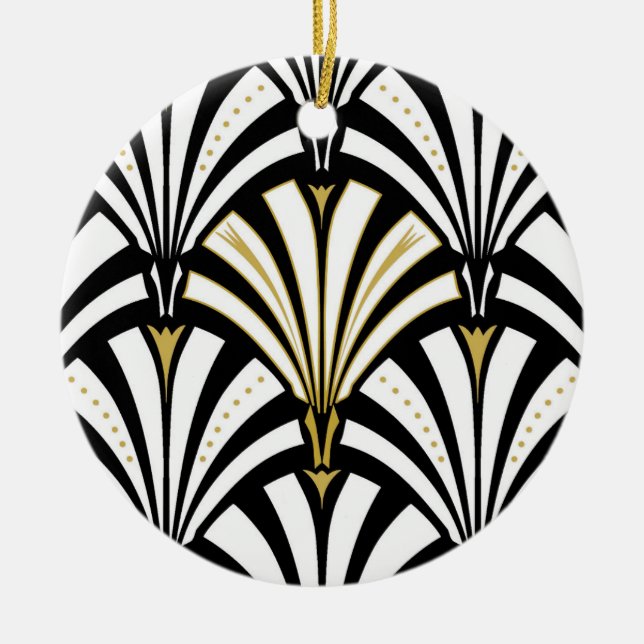 Art Deco fan pattern - black and white Ceramic Ornament (Front)