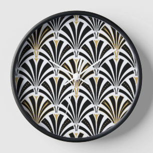Art Deco fan pattern - black and white Clock