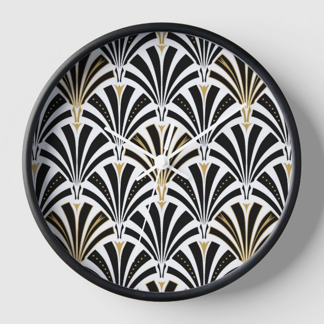 Art Deco fan pattern - black and white Clock (Front)