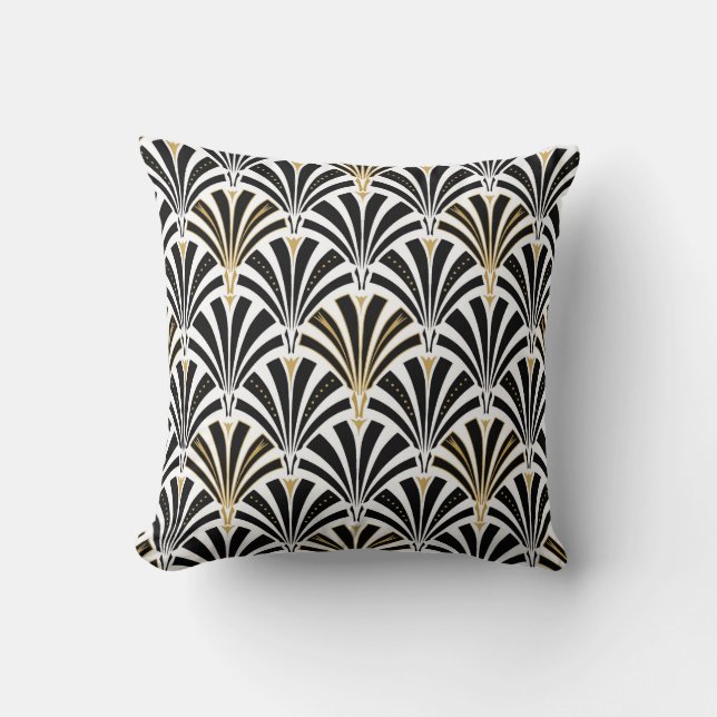 Art Deco fan pattern - black and white Cushion (Front)