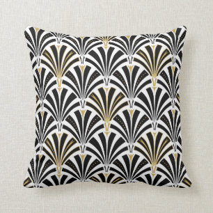 Art Deco fan pattern - black and white Cushion