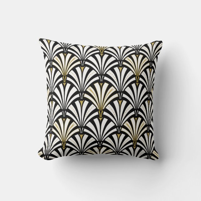 Art Deco fan pattern - black and white Cushion (Front)
