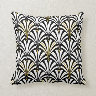 Art Deco fan pattern - black and white Cushion