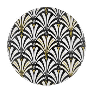 Art Deco fan pattern - black and white Cutting Board