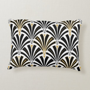 Art Deco fan pattern - black and white Decorative Cushion