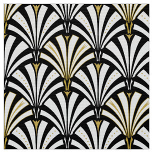 Art Deco fan pattern - black and white Fabric