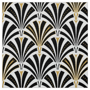 Art Deco fan pattern - black and white Fabric