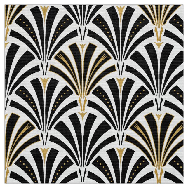 Art Deco fan pattern - black and white Fabric (Swatch)