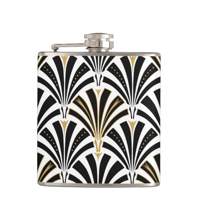 Art Deco fan pattern - black and white Hip Flask (Front)