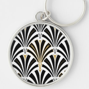 Art Deco fan pattern - black and white Key Ring
