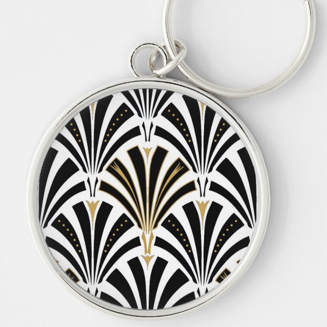 Art Deco fan pattern - black and white Key Ring (Front)