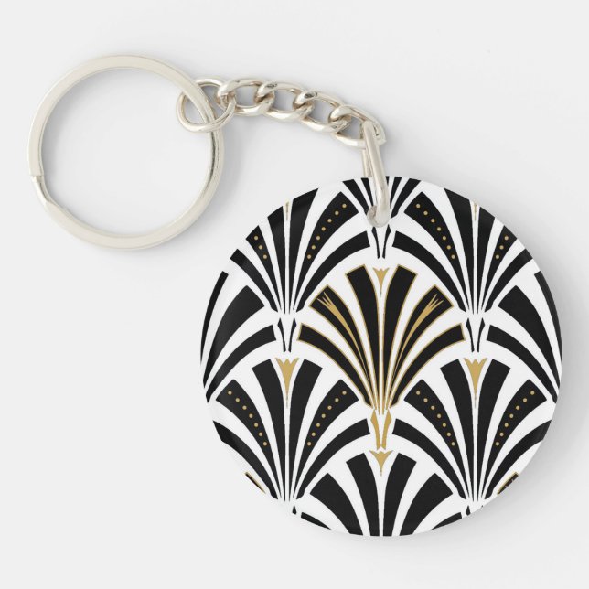 Art Deco fan pattern - black and white Key Ring (Front)