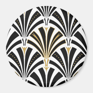 Art Deco fan pattern - black and white Magnet