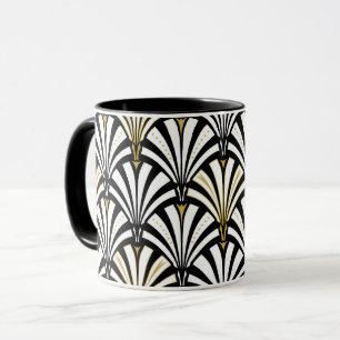 Art Deco fan pattern - black and white Mug