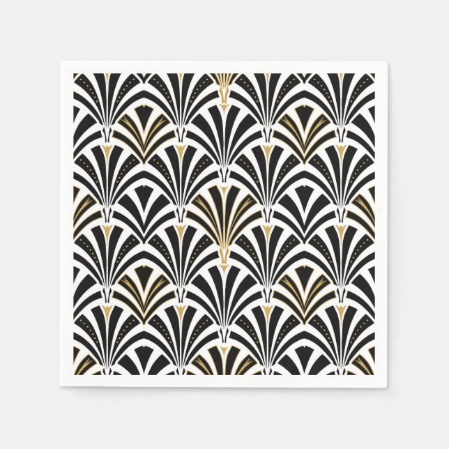 Art Deco fan pattern - black and white Napkin (Front)