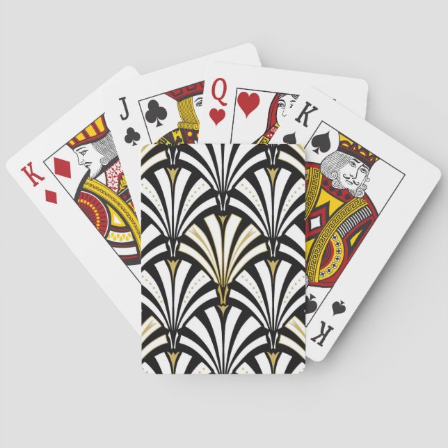Art Deco fan pattern - black and white Playing Cards (Back)