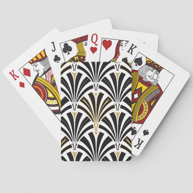 Art Deco fan pattern - black and white Playing Cards (Back)