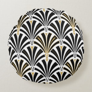 Art Deco fan pattern - black and white Round Cushion