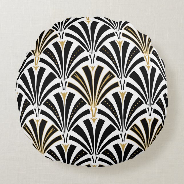 Art Deco fan pattern - black and white Round Cushion (Front)