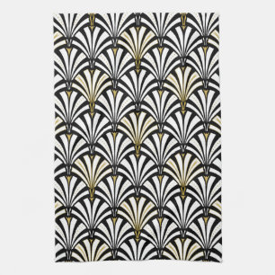 Art Deco fan pattern - black and white Tea Towel