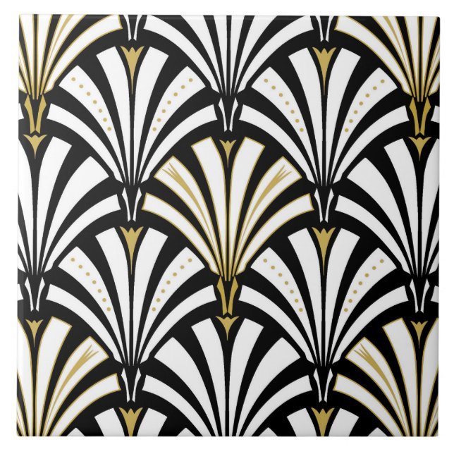 Art Deco fan pattern - black and white Tile (Front)