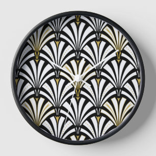 Art Deco fan pattern - black and white Wall Clock