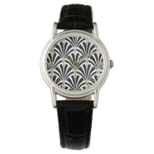 Art Deco fan pattern - black and white Watch