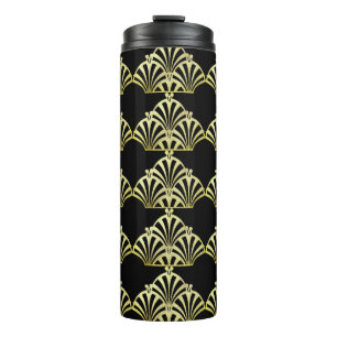 Art deco fan pattern black gold elegant vintage thermal tumbler