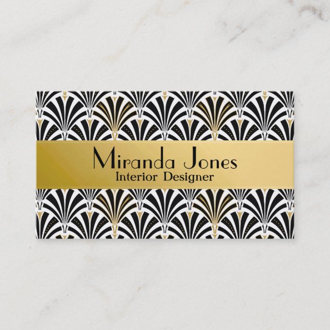 Art Deco fan pattern - black on white Business Card (Front)