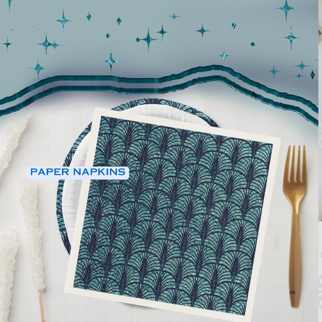 Art Deco Fan Pattern Blue  Napkin (Art Deco Fan Pattern Blue Napkins )