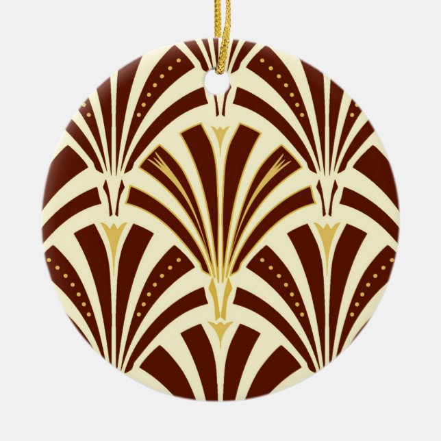 Art Deco fan pattern - chocolate on cream Ceramic Ornament (Front)