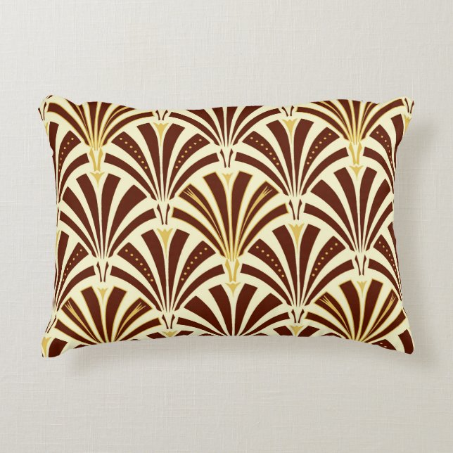 Art Deco fan pattern - chocolate on cream Decorative Cushion (Front)