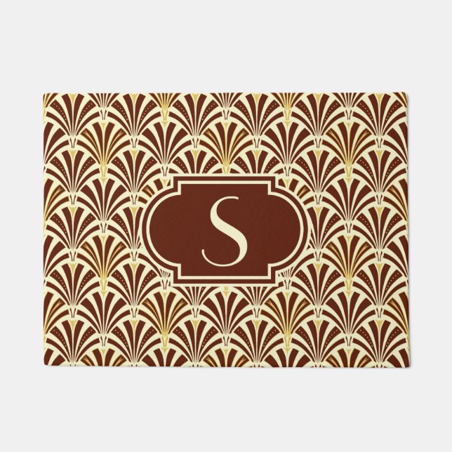 Art Deco fan pattern - chocolate on cream Doormat (Front)