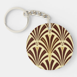 Art Deco fan pattern - chocolate on cream Key Ring