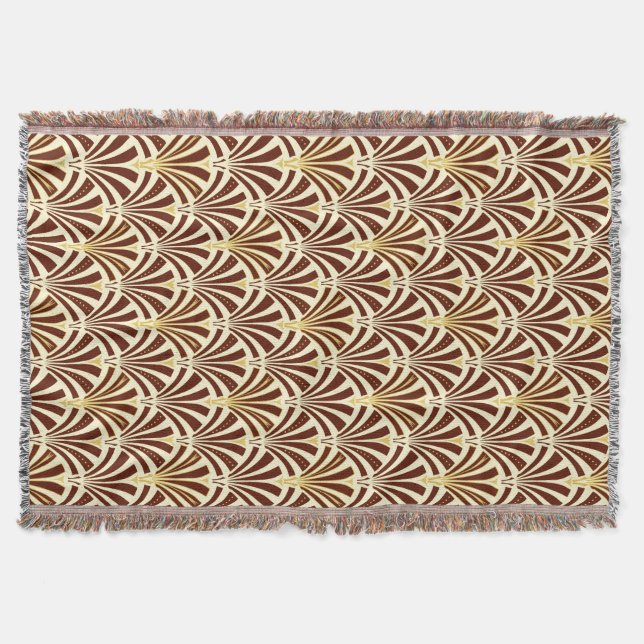 Art Deco fan pattern - chocolate on cream Throw Blanket (Front)