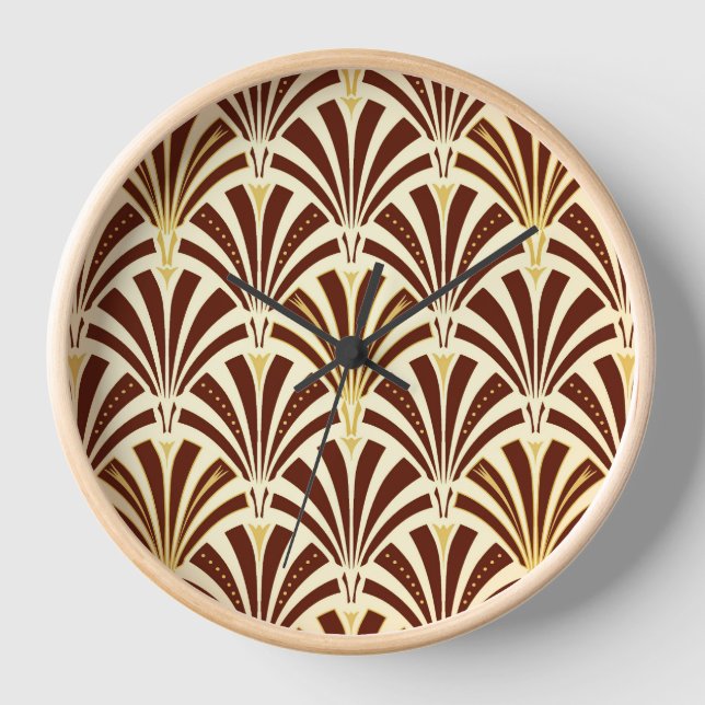 Art Deco fan pattern - chocolate on cream Wall Clock (Front)