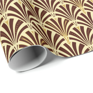 Art Deco fan pattern - chocolate on cream Wrapping Paper