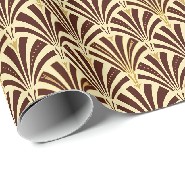 Art Deco fan pattern - chocolate on cream Wrapping Paper (Roll Corner)