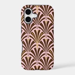 Art Deco fan pattern - chocolate on pink
